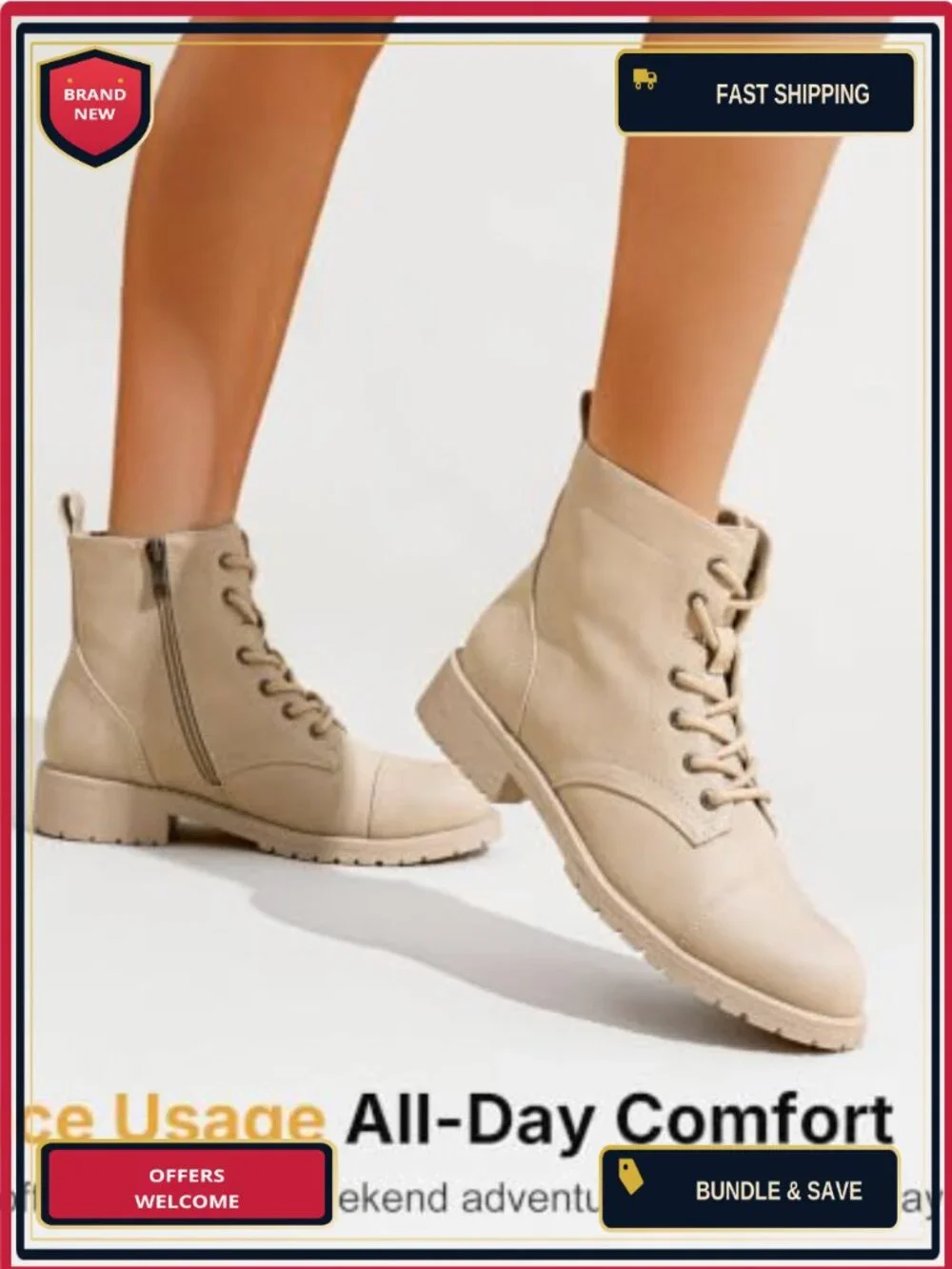 Faux Leather Lace Up Combat Ankle Boots